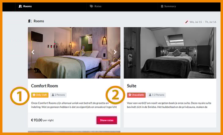 SmartHOTEL OBE Booking engine - scarcity technique